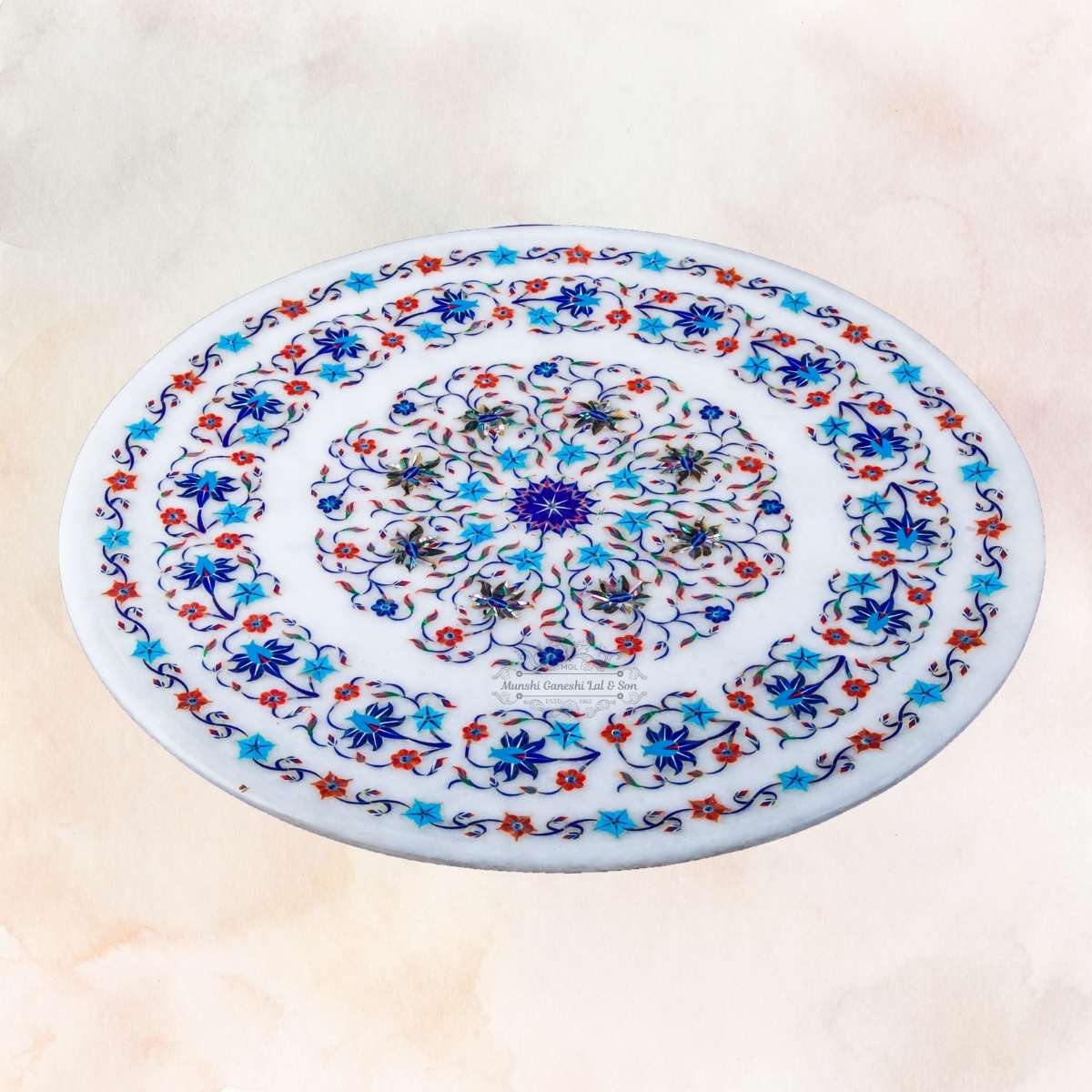 Blue Colour Fully Designed Marble Fruit Bowl